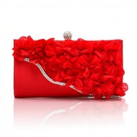 Women Chiffon Baguette Clutch / Evening Bag / Wallet / Key Holder / Coin Purse-White / Red  