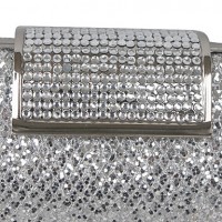 Handbags/ Clutches In Silver Satin With Crystal/Rhinestone   