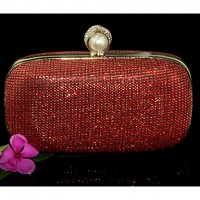 Women Satin Minaudiere Clutch / Evening Bag - Gold / Red / Silver / Gray / Black  