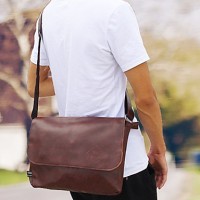 Men 's PU Messenger Shoulder Bag - Brown/Black  