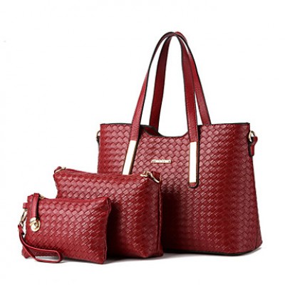 Women PU Baguette Shoulder Bag / Tote-Red / Black  