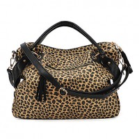 Women PU Shopper Tote - Black / Animal Print  