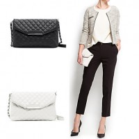 Women Quilted Shoulder Bag PU Leather Flap Front Crossbody Envelope Bag Clutch  