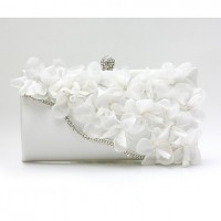 Women Chiffon Baguette Clutch / Evening Bag / Wallet / Key Holder / Coin Purse-White / Red  