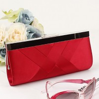 Women Silk / Metal Minaudiere Clutch / Evening Bag - Beige / Purple / Red / Black / Fuchsia  