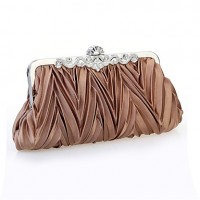 Women Metal / Satin Minaudiere Clutch / Evening Bag - White / Purple / Silver / Black  