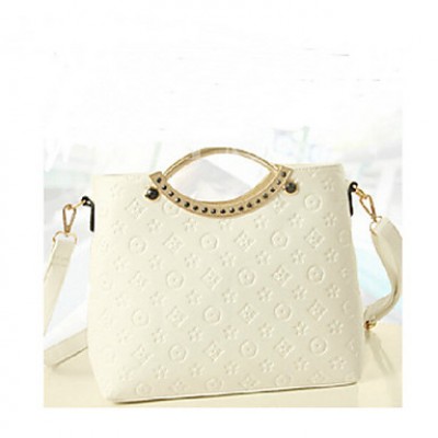 Women PU Baguette Tote - White / Pink / Blue  