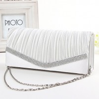 Women Satin Minaudiere Clutch / Evening Bag - White / Pink / Blue / Gold / Black  