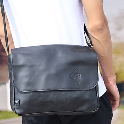 Men 's PU Messenger Shoulder Bag - Brown/Black  