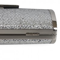 Handbags/ Clutches In Silver Satin With Crystal/Rhinestone   