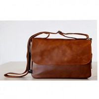 Men 's PU Messenger Shoulder Bag - Brown/Black  