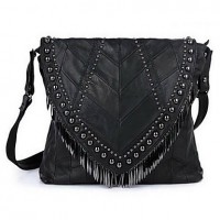  Women's Coll Punk Style Sheepskin Rivet Tassel Shoulder/Crossbody Bag  