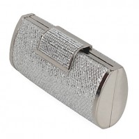 Handbags/ Clutches In Silver Satin With Crystal/Rhinestone   