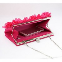 Women Chiffon Baguette Clutch / Evening Bag / Wallet / Key Holder / Coin Purse-White / Red  