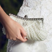 Satin with Pearl and Diamond Wedding /Special Occasion Evening Handbags/Clutchs  