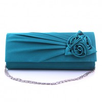 Women Satin Flap Clutch / Evening Bag - White / Pink / Blue / Green / Black  