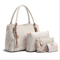 Women PU Shopper Tote - White / Blue / Gold / Black  