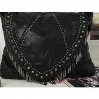  Women's Coll Punk Style Sheepskin Rivet Tassel Shoulder/Crossbody Bag  