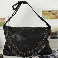  Women's Coll Punk Style Sheepskin Rivet Tassel Shoulder/Crossbody Bag  