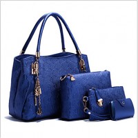 Women PU Shopper Tote - White / Blue / Gold / Black  