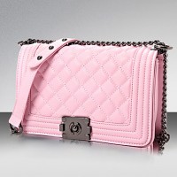 Women PU Flap Shoulder Bag - Pink / Black  