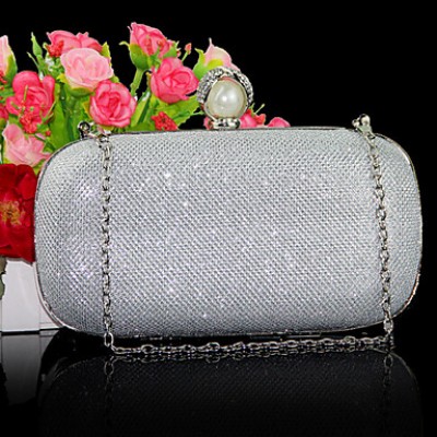 Women Satin Minaudiere Clutch / Evening Bag - Gold / Red / Silver / Gray / Black  